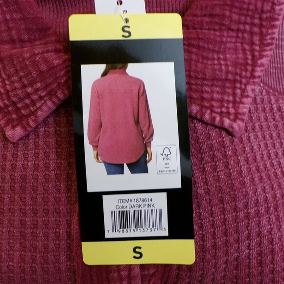 Briggs Women's NWT Waffle Button-Front Long Sleeves Shirt, Dark Pink: S or M - Picture 7 of 11